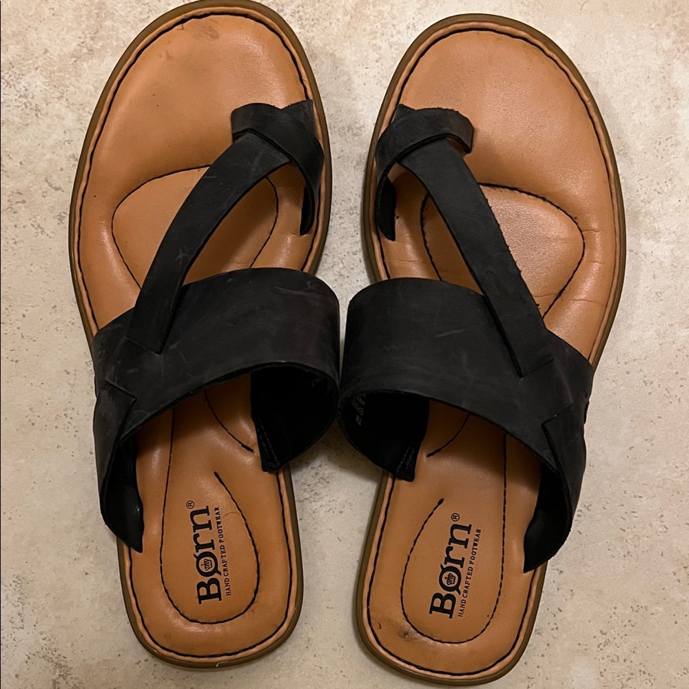 Born Women's Sandals with Black Straps and Tan Footbed